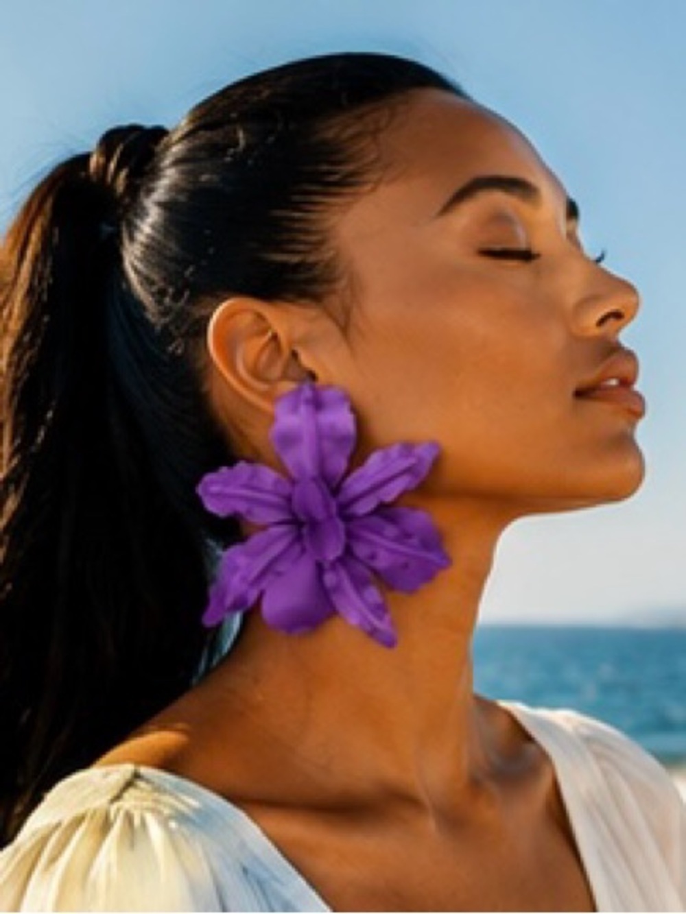 Oversized Purple Floral Statement Earrings Bold Flower Petal Dangles